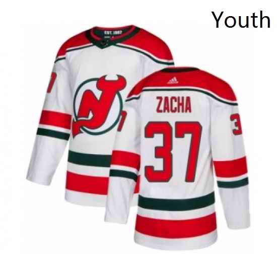 Youth Adidas New Jersey Devils 37 Pavel Zacha Authentic White Alternate NHL Jersey